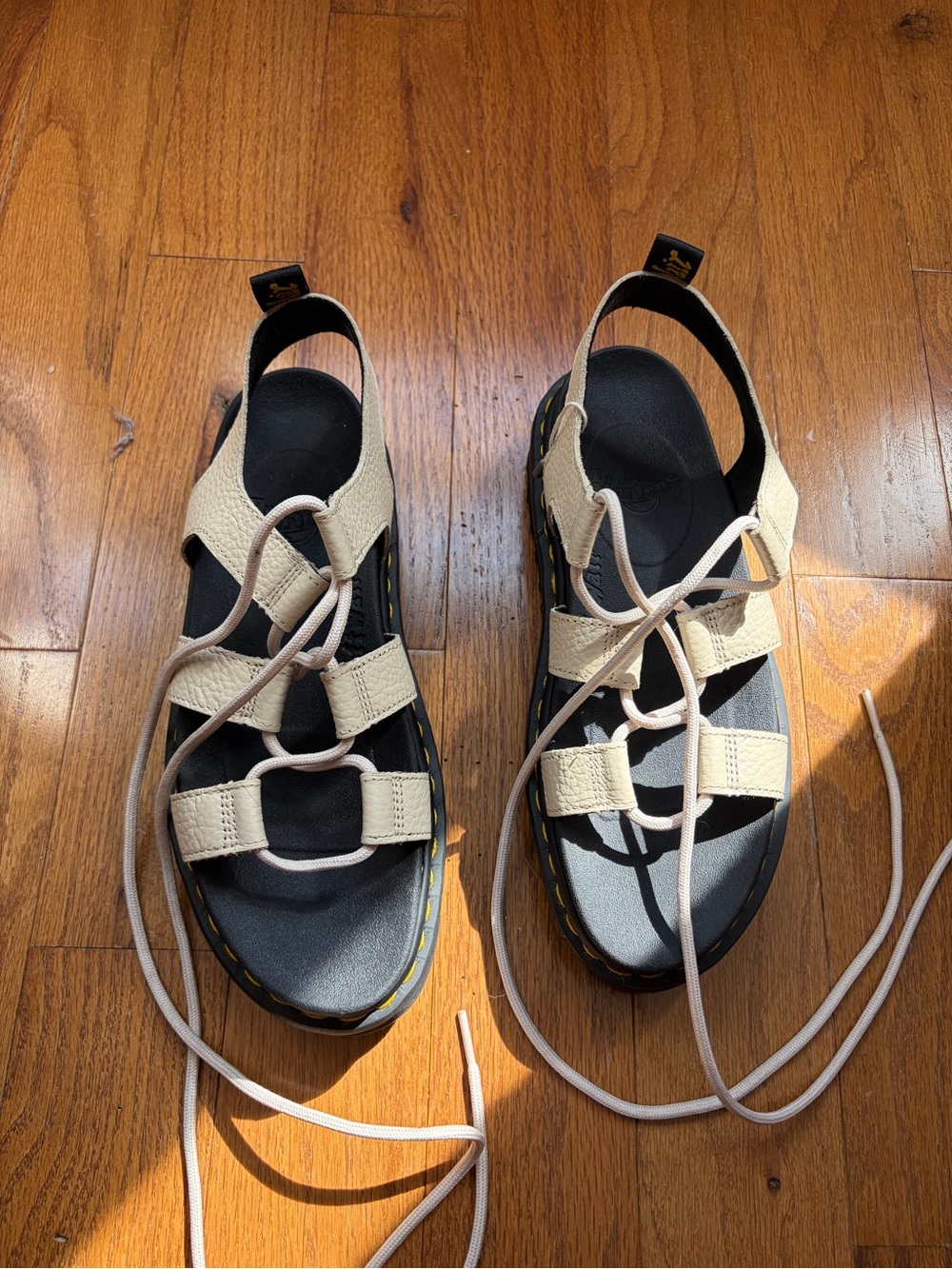 Dr. Martens Cream Leather Lace-Up Slingback Sandals
